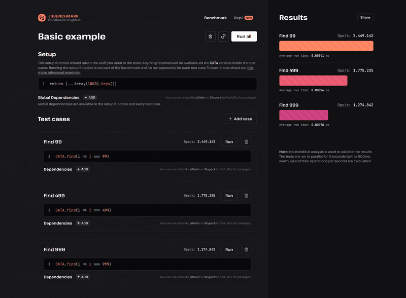 Screenshot/Mock-up of the project: JS Benchmark